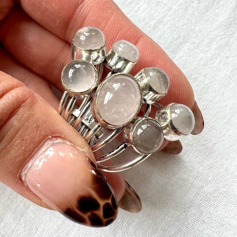 925 WOW Multi Rings! 7 Stone Rose Quartz Ring 10.5